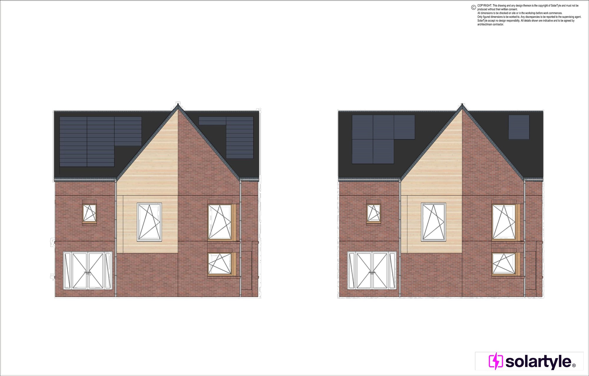 UK new-build roof elevation comparison showing constrained roof space with multiple sections and interruptions.