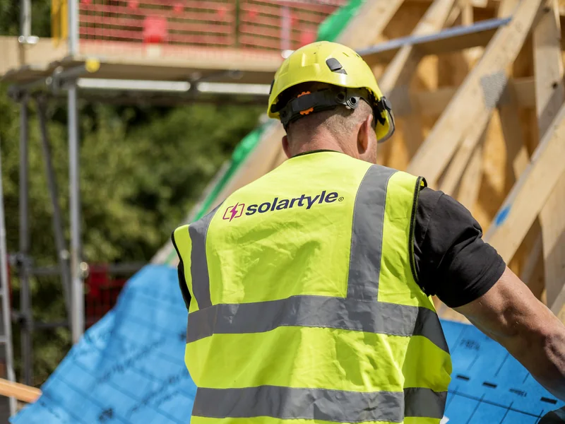 SolarTyle installer on the Moor Hall Road roof development