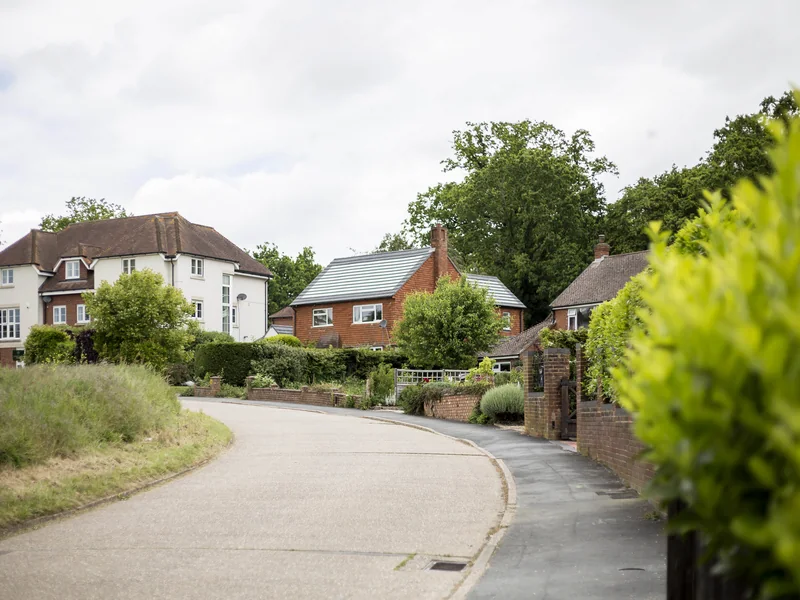 Oak Tree residential streetscape with a completed grey SolarTyle roof