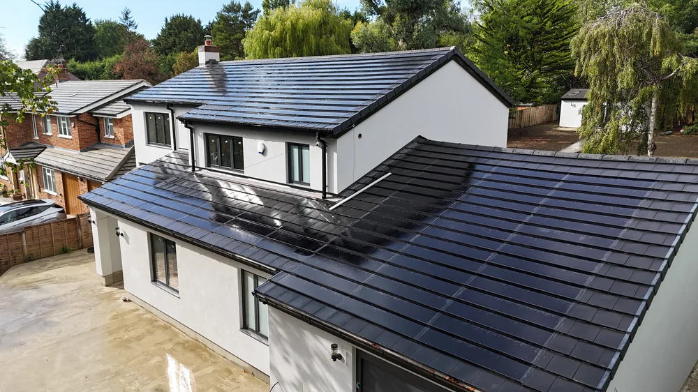 Closer view of the SolarTyle finish across the lower and upper roof elevations