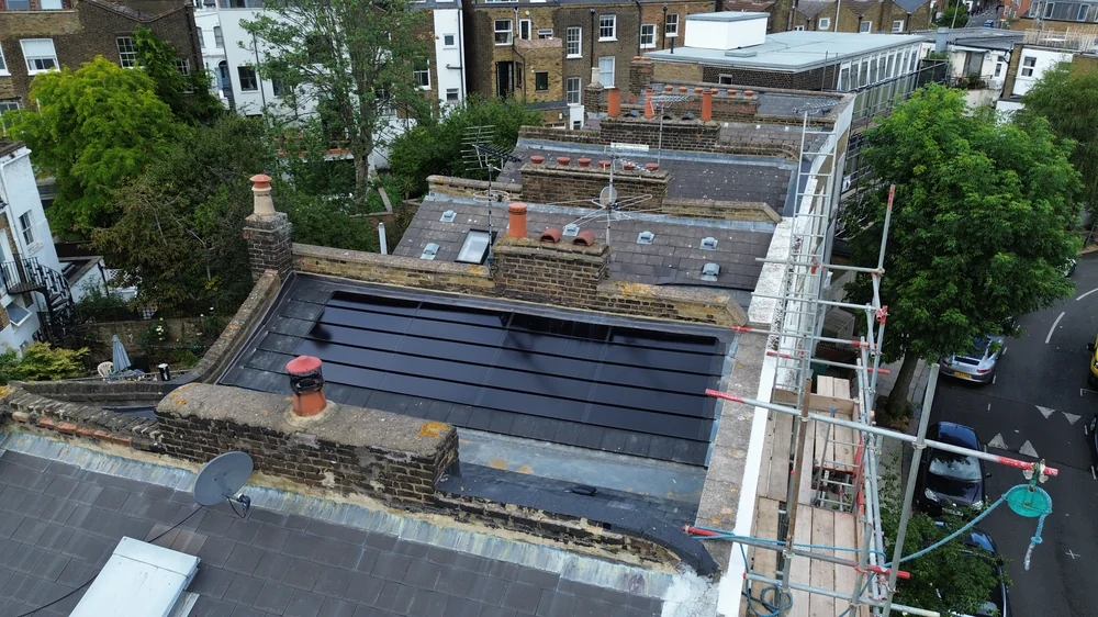 SolarTyle roof installation and scaffolding at Grafton Crescent