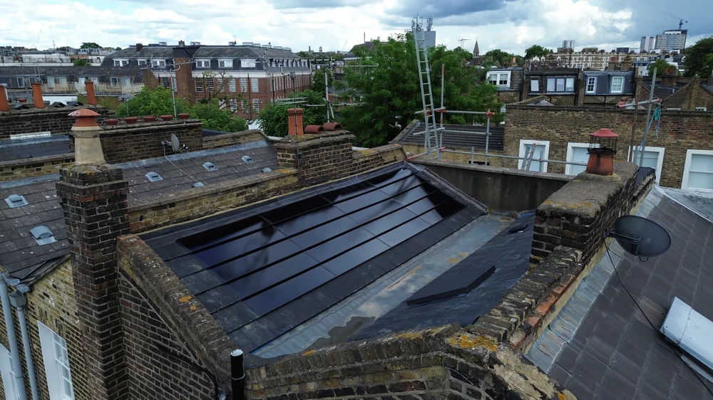 SolarTyle roof courses alongside the property's chimney