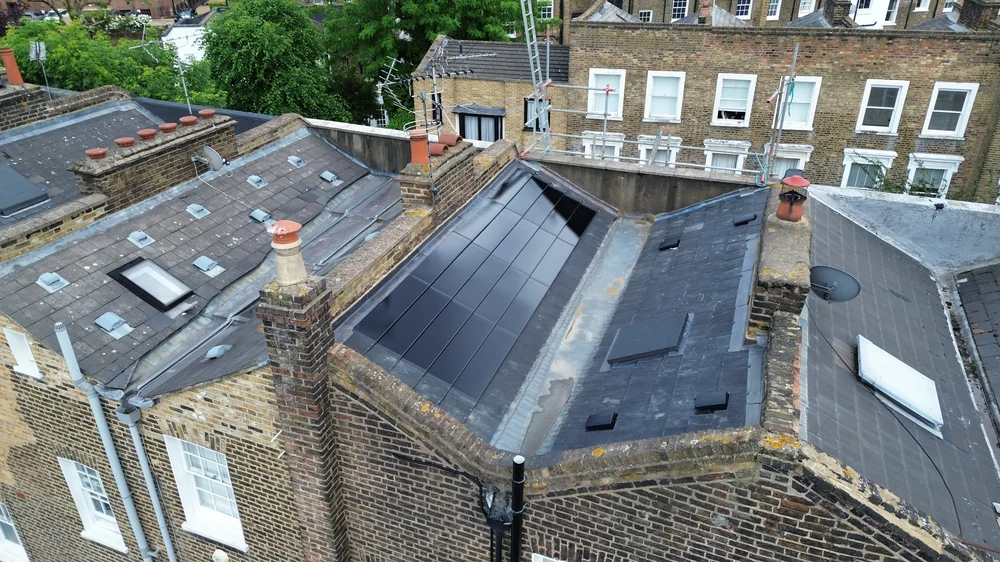 Overhead view of the roof and adjoining London properties