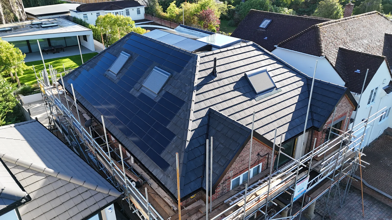 Closer view of SolarTyle courses on the residential roof