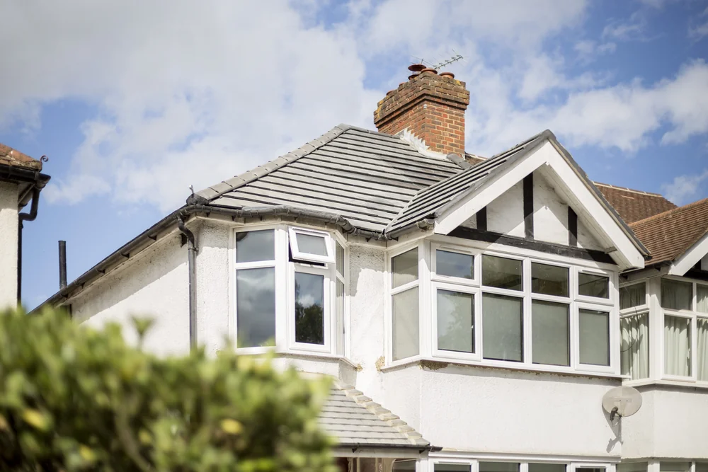 Closer view of the roof above the front windows