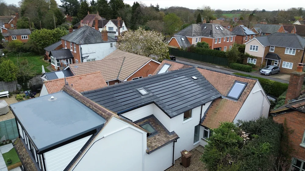 Aerial view of the SolarTyle roof at Baskerville Road